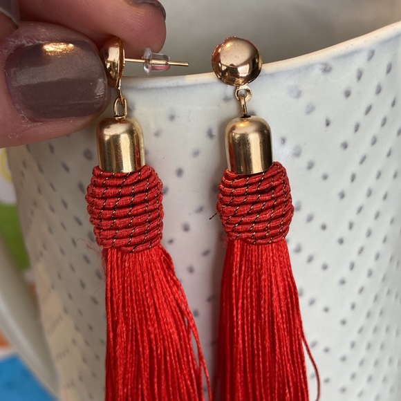 NEW! BOHO Red & Gold Fringe Tassel Earrings - Picture 7 of 16